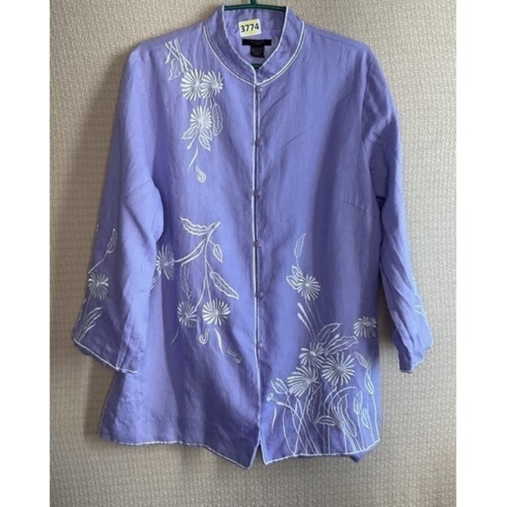 Silk Land Purple Floral Embroidered 3/4 Sleeve ButtonFront Jacket Women 2X China